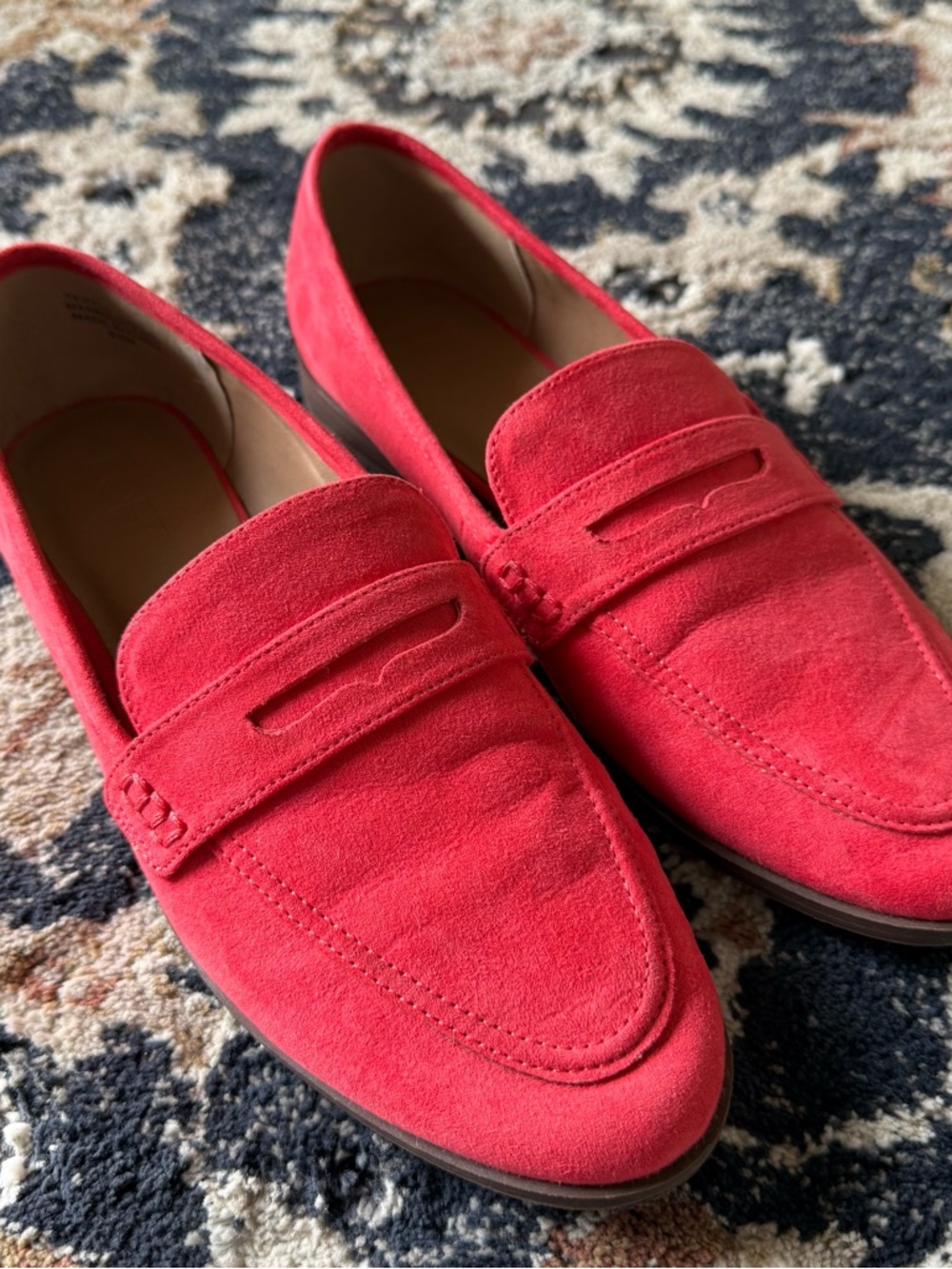 LOFT Red Suede Penny Loafers 8.5M | Chic Pop Color Flat - Picture 2 of 6
